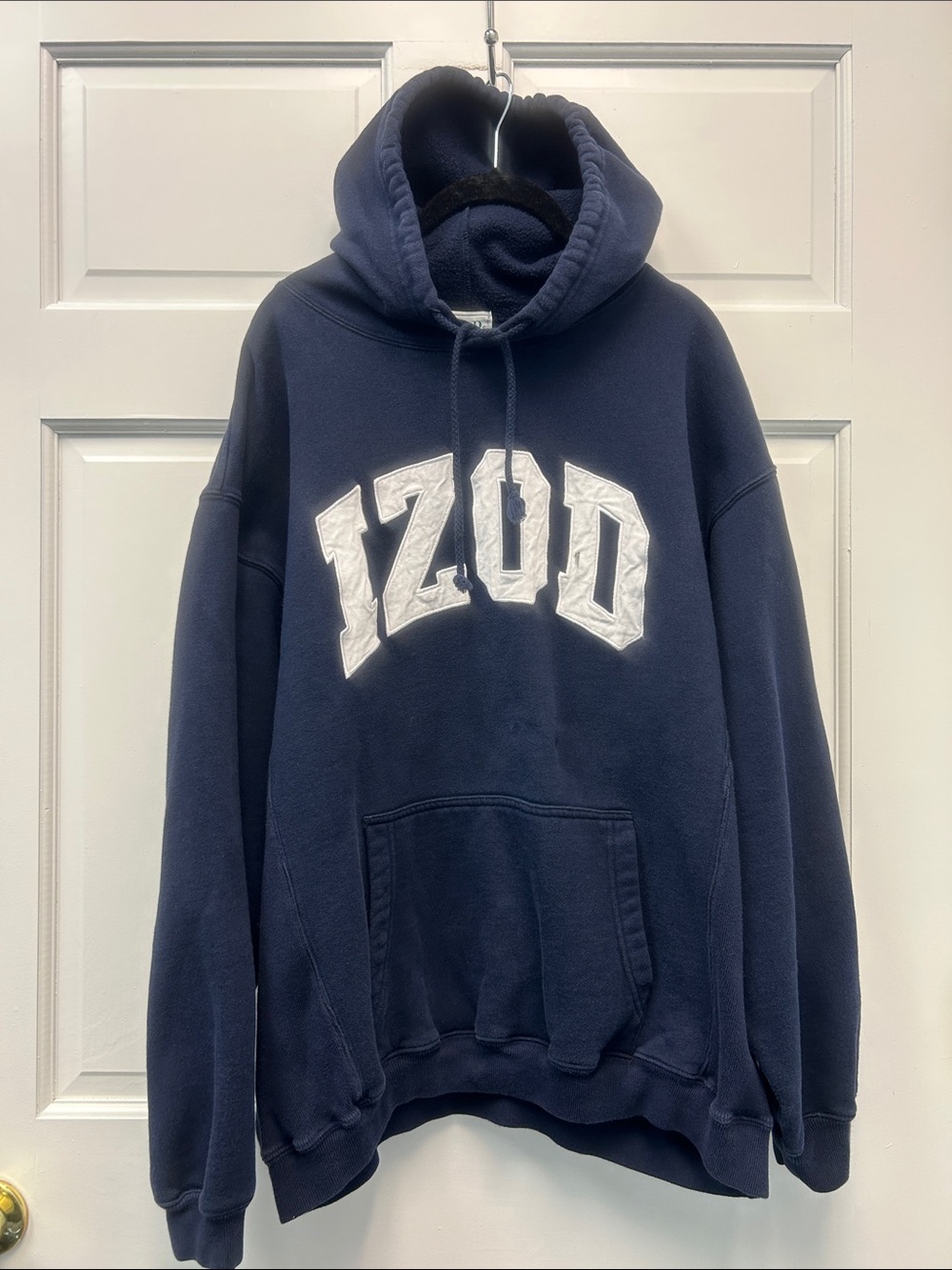 Vintage IZOD Navy Blue Hoodie Large White Fabric  Preppy Logo Size L Green Label